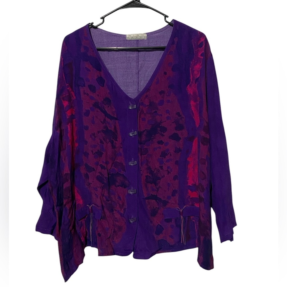 Nino Wong Vintage Retro Purple Patterned Blouse